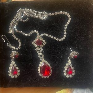 Elegant Silver and Red Jewelry Set